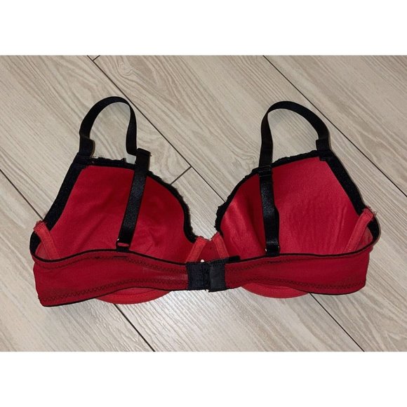 Jezebel R1136 Lined Bra Underwire Micro Dot Lave Trim Womens 34B Red Black - Picture 4 of 7